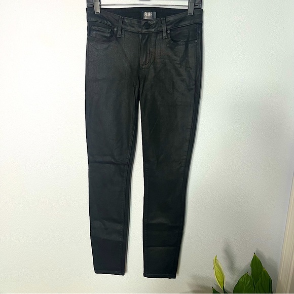 PAIGE Women’s Verdugo Fog Luxe Coating Leather Look Jeans Sz 27 Edgy Skinny - Picture 5 of 11